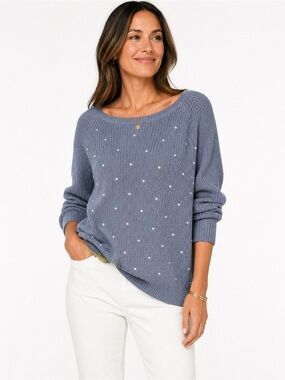 Elle ($55) Cotton Polka Dot Knit Sweater - PTP 23